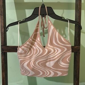 Beige and White Halter Crop Top